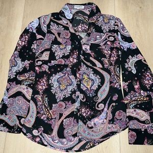 Express Paisley Long Sleeve Button Down Shirt, Size XS
